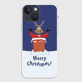 Чехол для iPhone 13 mini с принтом Санта в трубе с Оленем в Кировске,  |  | christmas | merry christmas | santa claus | дед мороз | ёлка | новогодние олени | новый год | оленёнок бэмби | оленёнок рудольф | орнамент | с новым годом | сантаклаус | свитер с оленями | снегурочка | снежинки | узоры