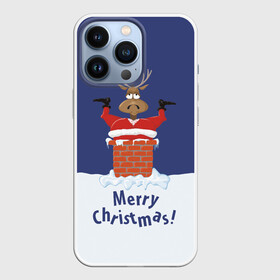 Чехол для iPhone 13 Pro с принтом Санта в трубе с Оленем в Кировске,  |  | christmas | merry christmas | santa claus | дед мороз | ёлка | новогодние олени | новый год | оленёнок бэмби | оленёнок рудольф | орнамент | с новым годом | сантаклаус | свитер с оленями | снегурочка | снежинки | узоры