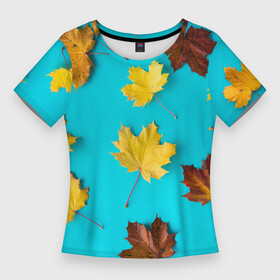 Женская футболка 3D Slim с принтом Кленовый листочек в Кировске,  |  | красивое | листья | модное | осень | тренды