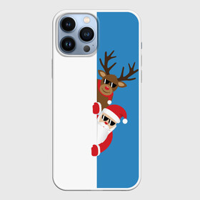 Чехол для iPhone 13 Pro Max с принтом Крутые Санта и Олень в Кировске,  |  | christmas | merry christmas | santa claus | в очках | дед мороз | ёлка | новогодние олени | новый год | оленёнок бэмби | оленёнок рудольф | с новым годом | сантаклаус | свитер с оленями | северный олень | снегурочка