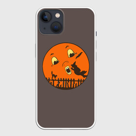 Чехол для iPhone 13 с принтом Ожившая ночь в Кировске,  |  | bat | black | broom | c | cat | evening | face | fence | flight | full moon | halloween | mouse | mystic | night | sky | smile | sunrise | sunset | witch | ведьма | вечер | восход | забор | закат | кот | летучая | лицо | метла | мистика | м