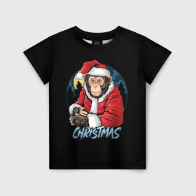 Детская футболка 3D с принтом CHRISTMAS (обезьяна) в Кировске, 100% гипоаллергенный полиэфир | прямой крой, круглый вырез горловины, длина до линии бедер, чуть спущенное плечо, ткань немного тянется | chimpanzee | christmas | gorilla | merry christmas | monkey | santa claus | бигфут | гамадрил | гиббон | год обе | горилла | дед мороз | ёлка | животное | зверь | мартышка | новый год | обезьяна | орангутан | подарок | праздник