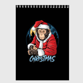 Скетчбук с принтом CHRISTMAS (обезьяна) в Кировске, 100% бумага
 | 48 листов, плотность листов — 100 г/м2, плотность картонной обложки — 250 г/м2. Листы скреплены сверху удобной пружинной спиралью | chimpanzee | christmas | gorilla | merry christmas | monkey | santa claus | бигфут | гамадрил | гиббон | год обе | горилла | дед мороз | ёлка | животное | зверь | мартышка | новый год | обезьяна | орангутан | подарок | праздник