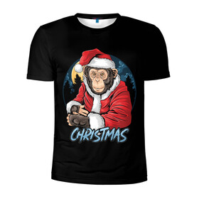 Мужская футболка 3D спортивная с принтом CHRISTMAS (обезьяна) в Кировске, 100% полиэстер с улучшенными характеристиками | приталенный силуэт, круглая горловина, широкие плечи, сужается к линии бедра | chimpanzee | christmas | gorilla | merry christmas | monkey | santa claus | бигфут | гамадрил | гиббон | год обе | горилла | дед мороз | ёлка | животное | зверь | мартышка | новый год | обезьяна | орангутан | подарок | праздник