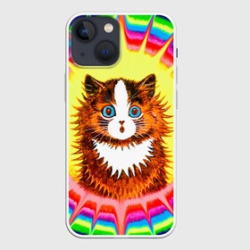 Чехол для iPhone 13 mini с принтом Psychedelic Rainbow Cat в Кировске,  |  | benedict cumberbatch | louis wain | louis wains cats | psychedelic rainbow cat | the electrical life | антропоморфный | бенедикт камбербэтч | известный художник | кошачьи миры луиса уэйна | луис вэйн | луис уэйн | радуга | радужный кот
