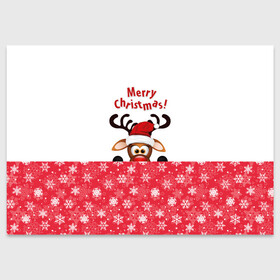 Поздравительная открытка с принтом Оленёнок (Merry Christmas) в Кировске, 100% бумага | плотность бумаги 280 г/м2, матовая, на обратной стороне линовка и место для марки
 | merry christmas | santa claus | дед мороз | ёлка | зверь | зима | лось | мороз | новогодние олени | новый год | оленёнок бэмби | оленёнок рудольф | олень | подарок | празд | рождество | с новым годом | сантаклаус