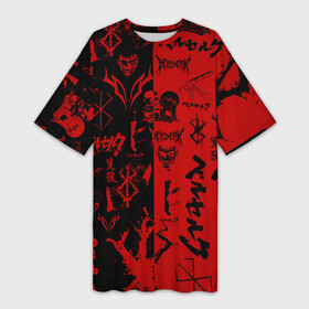 Платье-футболка 3D с принтом BERSERK BLACK RED  БЕРСЕРК ПАТТЕРН в Кировске,  |  | anime | anime berserk | berserk | knight | manga | аниме | аниме берсерк | берсерк | гатс | клеймо | манга | рыцарь | япония