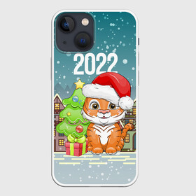 Чехол для iPhone 13 mini с принтом Тигренок с елочкой в Кировске,  |  | Тематика изображения на принте: 2022 | год тигра | новый год | новый год 2022 | символ года | тигр | тигренок | тигрица | тигры