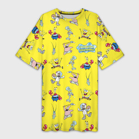 Платье-футболка 3D с принтом SpongeBob pattern в Кировске,  |  | sponge bob | spongebob | губка боб | квадратные штаны | мистер крабс | патрик | сквидвард | сквэр пэнтс | спанч боб | сэнди чикс | шелдон планктон