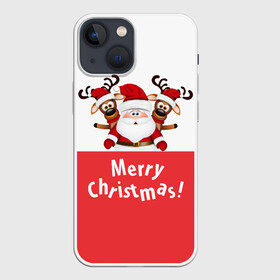 Чехол для iPhone 13 mini с принтом Санта с 2 Оленями в Кировске,  |  | christmas | merry christmas | santa claus | дед мороз | ёлка | зима | мороз | новогодние олени | новый год | оленёнок бэмби | оленёнок рудольф | подарок | праздник | рождество | с новым годом | санта клаус