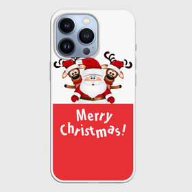 Чехол для iPhone 13 Pro с принтом Санта с 2 Оленями в Кировске,  |  | christmas | merry christmas | santa claus | дед мороз | ёлка | зима | мороз | новогодние олени | новый год | оленёнок бэмби | оленёнок рудольф | подарок | праздник | рождество | с новым годом | санта клаус