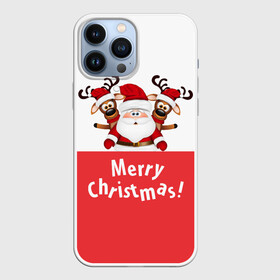 Чехол для iPhone 13 Pro Max с принтом Санта с 2 Оленями в Кировске,  |  | christmas | merry christmas | santa claus | дед мороз | ёлка | зима | мороз | новогодние олени | новый год | оленёнок бэмби | оленёнок рудольф | подарок | праздник | рождество | с новым годом | санта клаус