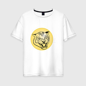 Женская футболка хлопок Oversize с принтом Тигр на новогоднем шарике в Кировске, 100% хлопок | свободный крой, круглый ворот, спущенный рукав, длина до линии бедер
 | golden | head | holiday | mascot | new year | symbol | tiger | year of the tiger | год тигра | голова | золотой | новый год | праздник | символ | талисман | тигр