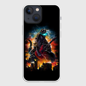 Чехол для iPhone 13 mini с принтом РОКЗИЛЛА в Кировске,  |  | godzilla | guitar | moster | music | rock | гитара | годзилла | динозавр | монстр | музыка | пожар | рок