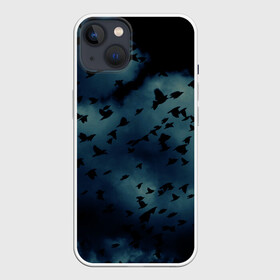 Чехол для iPhone 13 с принтом Flock of birds в Кировске,  |  | bird | flock of birds | halloween | мрачное небо | птицы | стая птиц