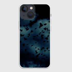 Чехол для iPhone 13 mini с принтом Flock of birds в Кировске,  |  | bird | flock of birds | halloween | мрачное небо | птицы | стая птиц