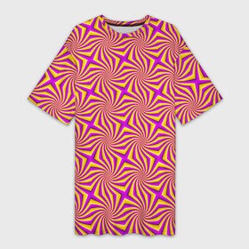 Платье-футболка 3D с принтом Желто Фиолетовая иллюзия вращения в Кировске,  |  | абстракция | аум | галлюцинация | зазеркалье | игра ума | иллюзии | индиго | майя | мантра | медитация | мираж | неон | нирвана | обман зрения | ом | оптические иллюзии | просветление | психоделика