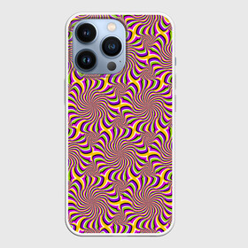 Чехол для iPhone 13 Pro с принтом Желто фиолетовая иллюзия вращения в Кировске,  |  | абстракция | аум | галлюцинация | зазеркалье | игра ума | иллюзии | индиго | майя | мантра | медитация | мираж | неон | нирвана | обман зрения | ом | оптические иллюзии | просветление | психоделика