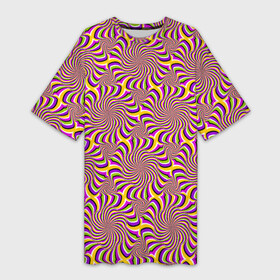 Платье-футболка 3D с принтом Желто фиолетовая иллюзия вращения в Кировске,  |  | абстракция | аум | галлюцинация | зазеркалье | игра ума | иллюзии | индиго | майя | мантра | медитация | мираж | неон | нирвана | обман зрения | ом | оптические иллюзии | просветление | психоделика