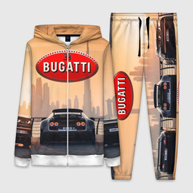 Женский костюм 3D с принтом Bugatti на фоне Дубая ОАЭ с логотипом в Кировске,  |  | bugatti chiron | bugatti veyron | бугатти | гиперкары | дубай | закат | оаэ | спортивные машины | спорткары