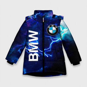 Зимняя куртка для девочек 3D с принтом [BMW] Синяя молния в Кировске, ткань верха — 100% полиэстер; подклад — 100% полиэстер, утеплитель — 100% полиэстер. | длина ниже бедра, удлиненная спинка, воротник стойка и отстегивающийся капюшон. Есть боковые карманы с листочкой на кнопках, утяжки по низу изделия и внутренний карман на молнии. 

Предусмотрены светоотражающий принт на спинке, радужный светоотражающий элемент на пуллере молнии и на резинке для утяжки. | bmw | bmw performance | m | motorsport | performance | бмв | моторспорт