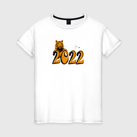 Женская футболка хлопок с принтом Принт с тигром, 2022 в Кировске, 100% хлопок | прямой крой, круглый вырез горловины, длина до линии бедер, слегка спущенное плечо | дизайнерский подарок | для мужчин | новогодние подарки | рождественские принты | символ 2022 | тигр