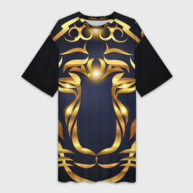 Платье-футболка 3D с принтом Золотой символ года Тигр в Кировске,  |  | в чем встречать новый год | золотой узор | идея подарка на новый год | подарок на новый год | символ нового года | тигр золотой | тигр символ года 2022 | узоры из золота