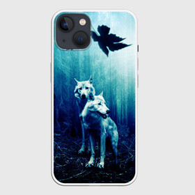Чехол для iPhone 13 с принтом ЛЕС, ВОЛКИ И ТУМАН в Кировске,  |  | волк | деревья | лес | осень | природа | туман
