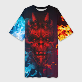Платье-футболка 3D с принтом Diablo Fire Ice в Кировске,  |  | black | demon | devil | fire | hell | horns | ice | prints | top | trend | ад | демон | дьявол | лёд | огонь | принты | рога | топ | тренд | черный