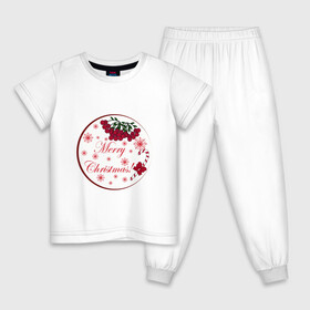 Детская пижама хлопок с принтом Мэри кристмас в Кировске, 100% хлопок |  брюки и футболка прямого кроя, без карманов, на брюках мягкая резинка на поясе и по низу штанин
 | merry christmas | зима | мэри кристмас | надпись | новый год | подарок | поздравление | праздник | рождественский леденец | рождество | рябина | снег | снежинки