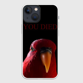 Чехол для iPhone 13 mini с принтом Красный попугай | Red parrot в Кировске,  |  | 3 | bird | dark | gumi | hideaki utsumi | meme | parrot | red | souls | tiktok | wue | wuewuewue | вуе | дарк | красная | красный | мем | попугай | птица | соулс | тикоток | япония
