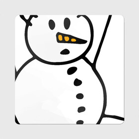 Магнит виниловый Квадрат с принтом Снеговик в дудл стиле в Кировске, полимерный материал с магнитным слоем | размер 9*9 см, закругленные углы | Тематика изображения на принте: дудл | зима | зимний | нарисованный | от руки | снег | снеговик