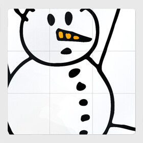 Магнитный плакат 3Х3 с принтом Снеговик в дудл стиле в Кировске, Полимерный материал с магнитным слоем | 9 деталей размером 9*9 см | Тематика изображения на принте: дудл | зима | зимний | нарисованный | от руки | снег | снеговик