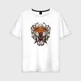 Женская футболка хлопок Oversize с принтом Angry Tiger watercolor в Кировске, 100% хлопок | свободный крой, круглый ворот, спущенный рукав, длина до линии бедер
 | 2022 | 2022 год | happy new year | santa | год тигра | дед мороз | каникулы | мороз | новогодний свитер | новый год | новый год 2022 | новый год тигра | оливье | праздник | рождество | санта клаус | свитер новогодний