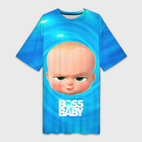 Платье-футболка 3D с принтом Голова Босса молокососа в Кировске,  |  | baby | boss | boss baby | босс | босс молокосос | маленький босс | малыш | мальчик | молокосос | ребенок