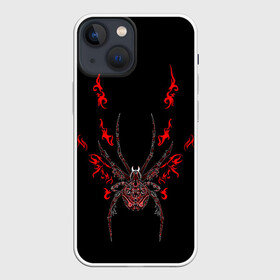 Чехол для iPhone 13 mini с принтом Красно белый паук в Кировске,  |  | белый паук | красная паутина | красные узоры | красный паук | паук | паутина | узоры
