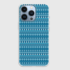 Чехол для iPhone 13 Pro с принтом Новогодний узор сине белого цвета в Кировске,  |  | Тематика изображения на принте: 2022 | gift | ёлка | новый год | подарки | подарок | снежинка | узор