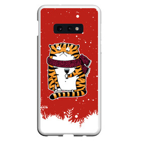 Чехол для Samsung S10E с принтом грустный тигр с бокалом вина в Кировске, Силикон | Область печати: задняя сторона чехла, без боковых панелей | 2022 | год тигра | новый год | новый год 2022 | символ года | тигр | тигренок | тигрица | тигры
