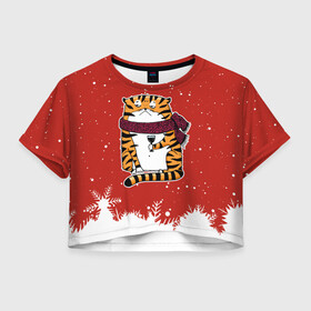 Женская футболка Crop-top 3D с принтом грустный тигр с бокалом вина в Кировске, 100% полиэстер | круглая горловина, длина футболки до линии талии, рукава с отворотами | 2022 | год тигра | новый год | новый год 2022 | символ года | тигр | тигренок | тигрица | тигры