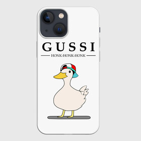 Чехол для iPhone 13 mini с принтом GUSSI HONK BABY в Кировске,  |  | guse | gussi | белый | гусь | мем