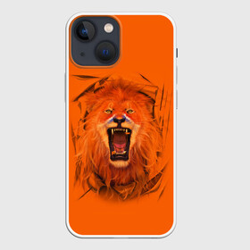 Чехол для iPhone 13 mini с принтом ЛЕВ СКВОЗЬ ТКАНЬ в Кировске,  |  | animals | hunter | king | lion | вожак | дикие | животные | звери | клыки | король | лев | пасть | сила | ткань | хищник | царь | ярость