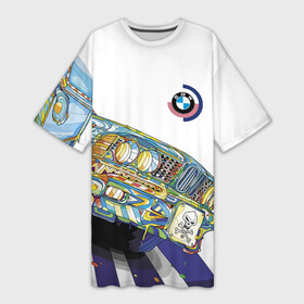Платье-футболка 3D с принтом Бэха в стиле поп арт в Кировске,  |  | bmw | car | color | paint | pop art | skull | автомобиль | бмв | краска | поп арт | тюнинг | цвет | череп