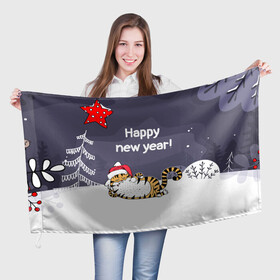 Флаг 3D с принтом Happy New Year 2022 Тигр в Кировске, 100% полиэстер | плотность ткани — 95 г/м2, размер — 67 х 109 см. Принт наносится с одной стороны | 2022 | год тигра | новый год | новый год 2022 | символ года | тигр | тигренок | тигрица | тигры