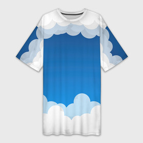 Платье-футболка 3D с принтом Полёт в облаках в Кировске,  |  | арт | вектор | векторный рисунок | небо | облака | облако | природа | рисунок | синий