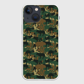 Чехол для iPhone 13 mini с принтом Звери (камуфляж) в Кировске,  |  | animals | camouflage | hunter | hunting | military | zoo | волк | дикая природа | егерь | животные | звери | зоопарк | камуфляж | лес | лиса | лось | медведь | милитари | олень | оружие | охота | охота на волка | охота на зайца