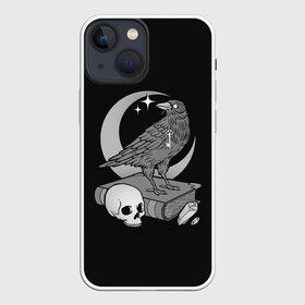 Чехол для iPhone 13 mini с принтом Оккультная ворона в Кировске,  |  | binding | bone | bones | book | crescent | crow | crystal | even | key | moon | night | occult | raven | skull | star | stars | stone | вечер | ворон | ворона | закат | звезда | звезды | камень | ключ | книга | кости | кость | кристалл | луна | ночь | окк