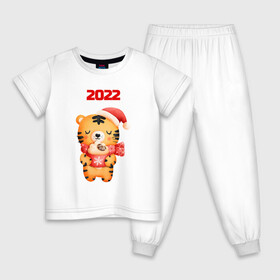 Детская пижама хлопок с принтом Праздничный тигренок 2022 в Кировске, 100% хлопок |  брюки и футболка прямого кроя, без карманов, на брюках мягкая резинка на поясе и по низу штанин
 | 2022 | год тигра | новый год | новый год 2022 | символ года | тигр | тигренок | тигрица | тигры