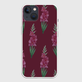 Чехол для iPhone 13 с принтом Бардовые гладиолусы в Кировске,  |  | 8 марта | flowers | march 8 | spring | бардовый | ботаническая иллюстрация | весна | гладиолусы | день рождения | зеленый | красный | лето | любовь | праздник | принт | природа | растения | цветы