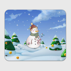 Прямоугольный коврик для мышки с принтом Веселый Снеговичок в Кировске, натуральный каучук | размер 230 х 185 мм; запечатка лицевой стороны | 2022 | новогодний | новый год | рождество | снег | снеговик
