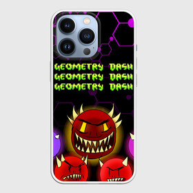 Чехол для iPhone 13 Pro с принтом GEOMETRY DASH DEMONS   ДЕМОНЫ в Кировске,  |  | 2d игра | demons | geometry dash | mobile game | robtop | space | геометри даш | демоны | космос | кубики | кубы | мобильная игра | неон